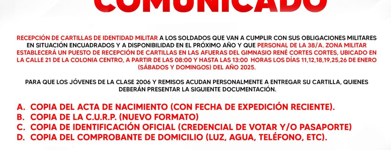 Comunicsdo de recepcion de cartillas militares